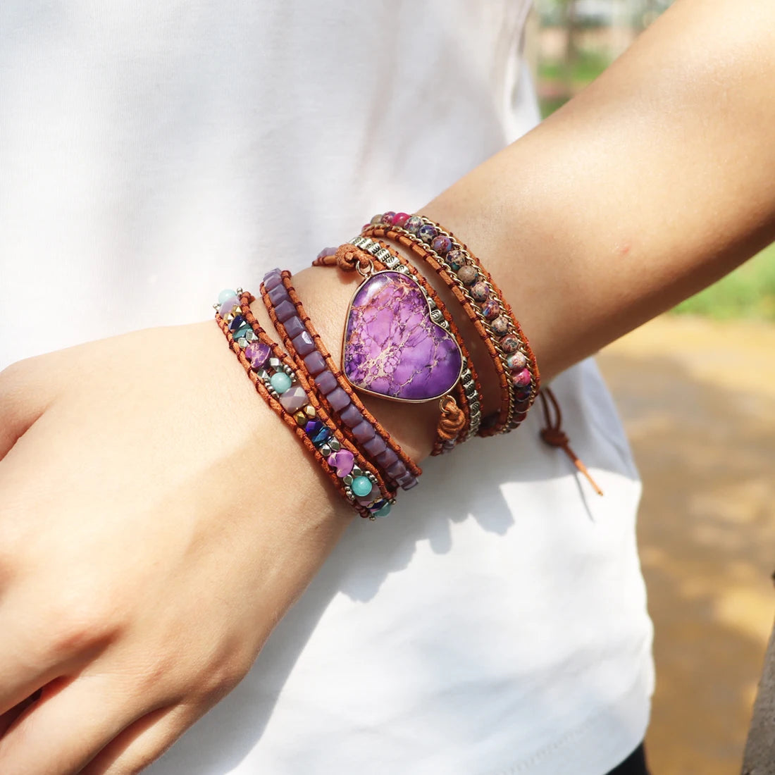 💛Heart Roots" — Pulsera de Cuero con Piedra natural