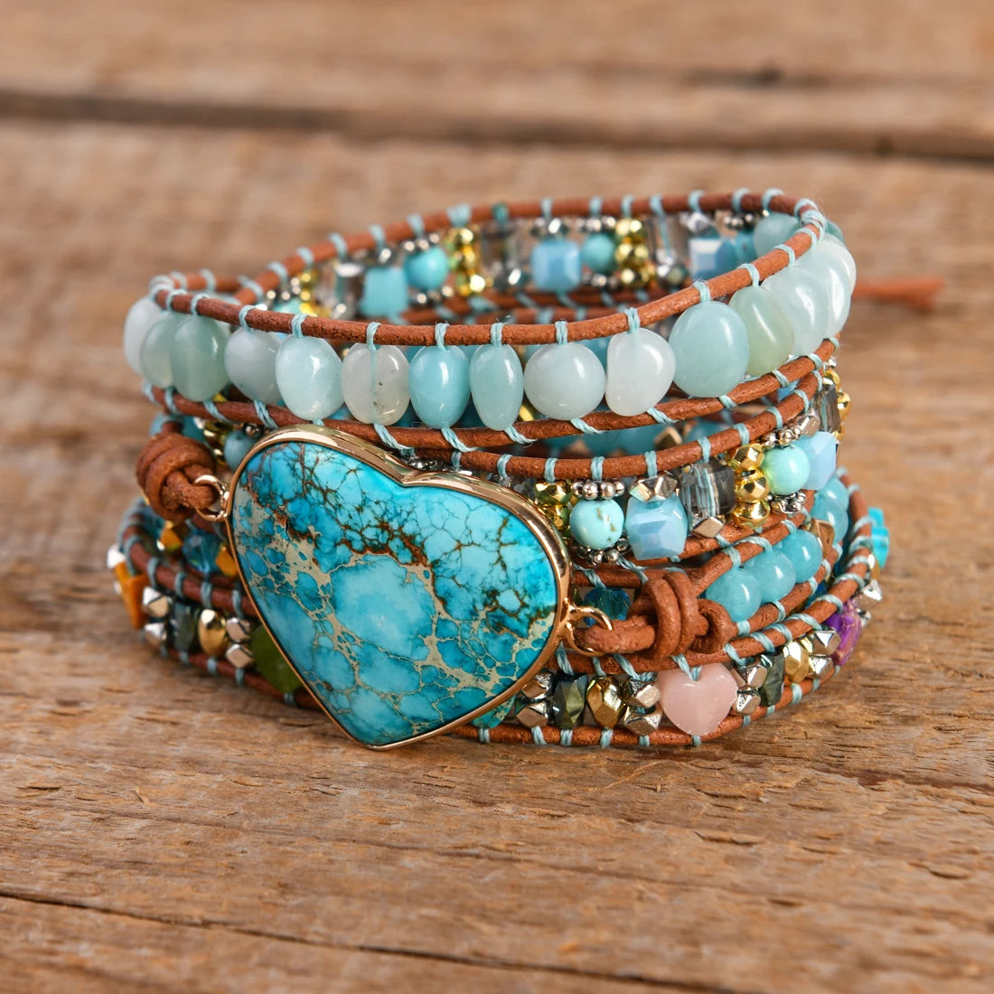 💛Heart Roots" — Pulsera de Cuero con Piedra natural