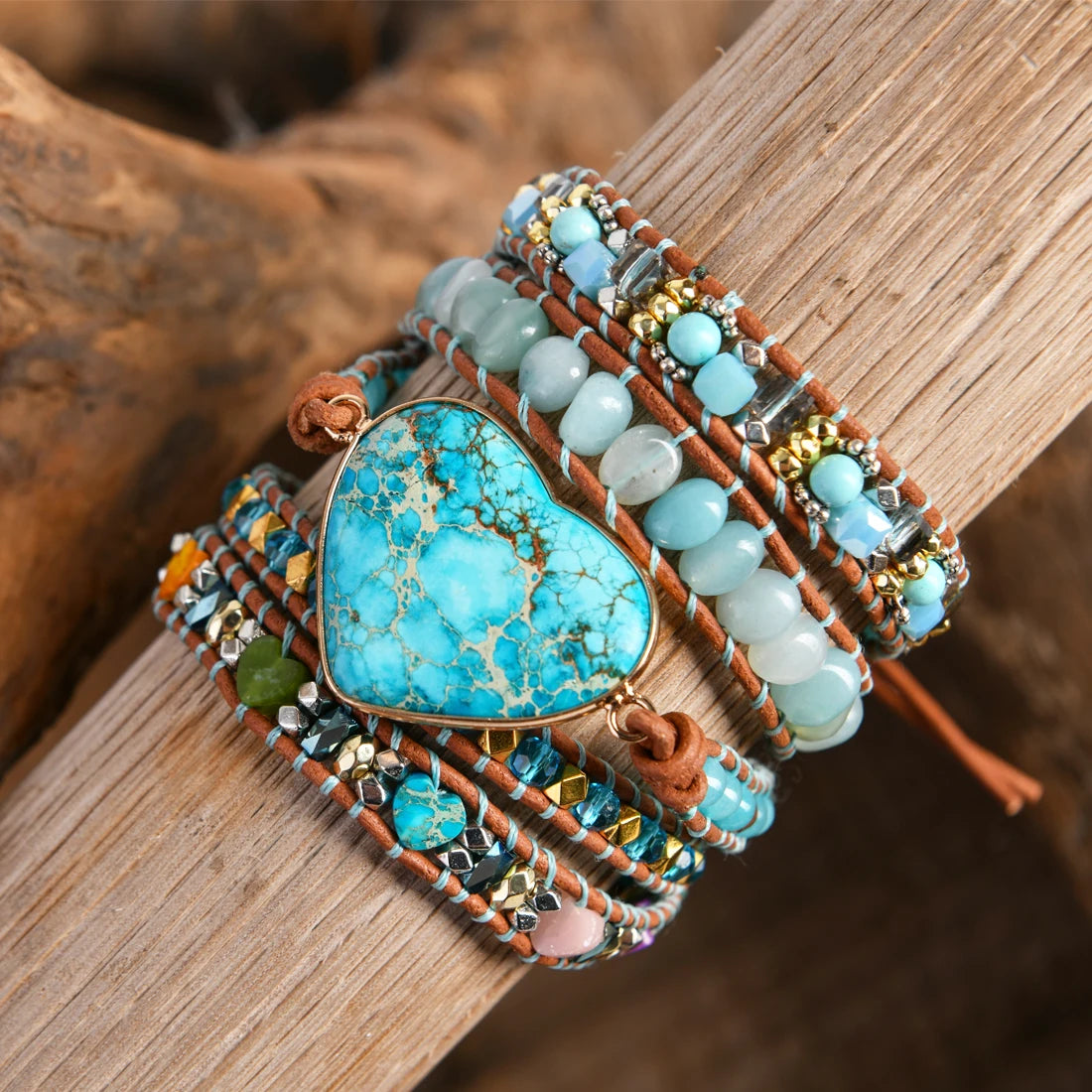 💛Heart Roots" — Pulsera de Cuero con Piedra natural