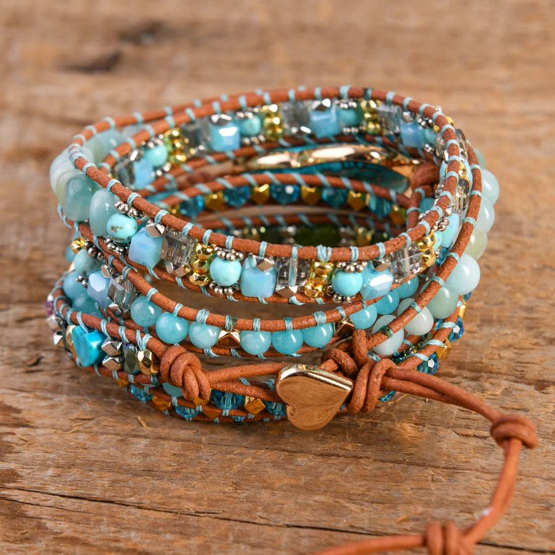 💛Heart Roots" — Pulsera de Cuero con Piedra natural