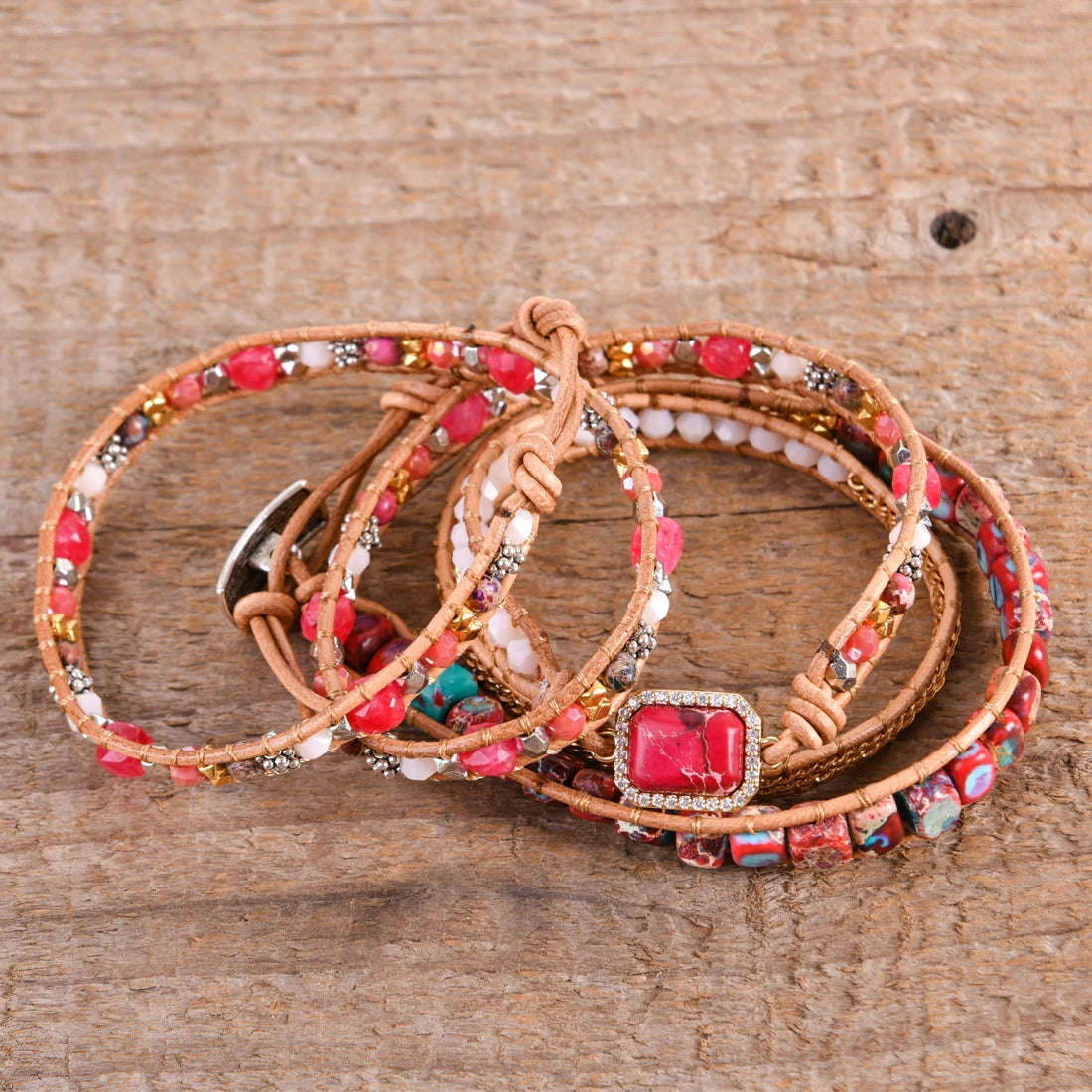 💛Heart Roots" — Pulsera de Cuero con Piedra natural