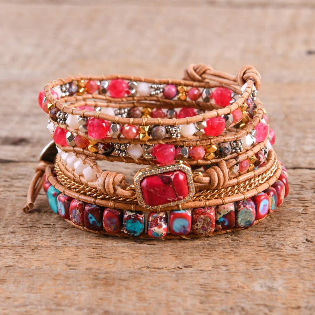 💛Heart Roots" — Pulsera de Cuero con Piedra natural