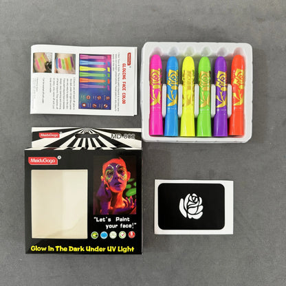 🌈“Neon Hex Stick” – Pintura Fluorescente UV Glow para Cara & Cuerpo ✨ Crayón Festival Multicolor