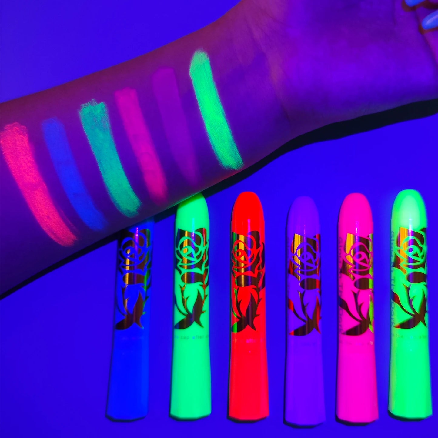 🌈“Neon Hex Stick” – Pintura Fluorescente UV Glow para Cara & Cuerpo ✨ Crayón Festival Multicolor