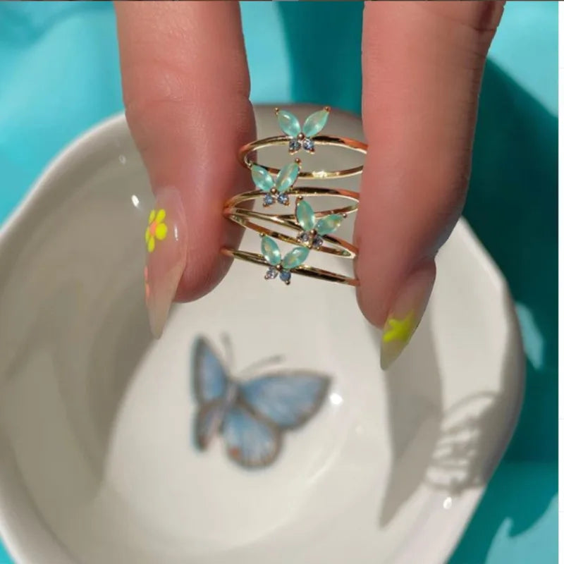 Anillos Love Set 💘🌈🧸Corazón, Mariposa. Oso y Flor en circonitas✨ 6 variantes a elegir