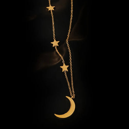 🌙✨ Crescent Dreams – Collar Doble Capa de Luna y Estrellas ✨🌙