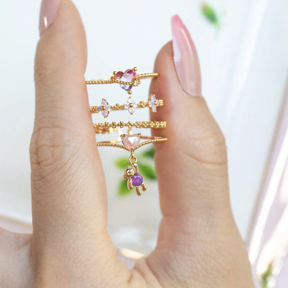 Anillos Love Set 💘🌈🧸Corazón, Mariposa. Oso y Flor en circonitas✨ 6 variantes a elegir