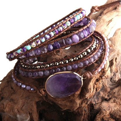 🔮"Mystic Amethyst" ✨ Pulsera Boho de Piedras Naturales🌈18 colores a elegir