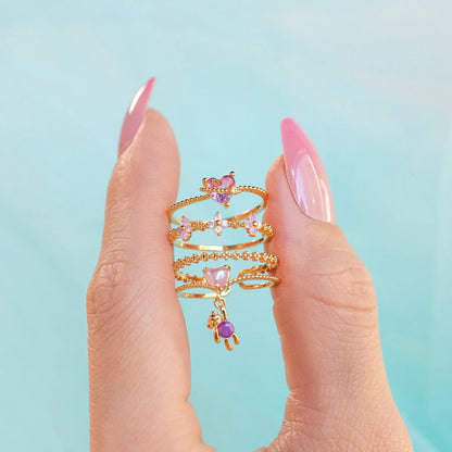 Anillos Love Set 💘🌈🧸Corazón, Mariposa. Oso y Flor en circonitas✨ 6 variantes a elegir