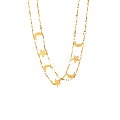 🌙✨ Crescent Dreams – Collar Doble Capa de Luna y Estrellas ✨🌙