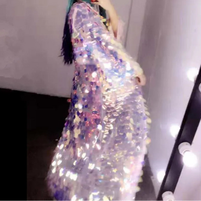 🐚 Sea Queen Cloak — Kimono Largo de Lentejuelas Tornasol 🧜‍♀️ 11 colores a elegir