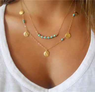 ✨ Golden Mirage – Collar Multicapa con Monedas, Plumas y Cuentas Boho Chic💫 19 variantes