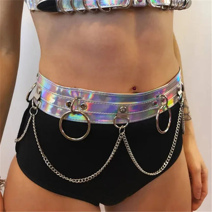 ✨ Punk Holo Queen – Cinturón Harness Holográfico con Cadenas & Hebillas 🚀