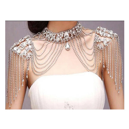 👰✨ Bridal Goddess Tassel Chain – Cadena con Flecos y Cristales para Hombros