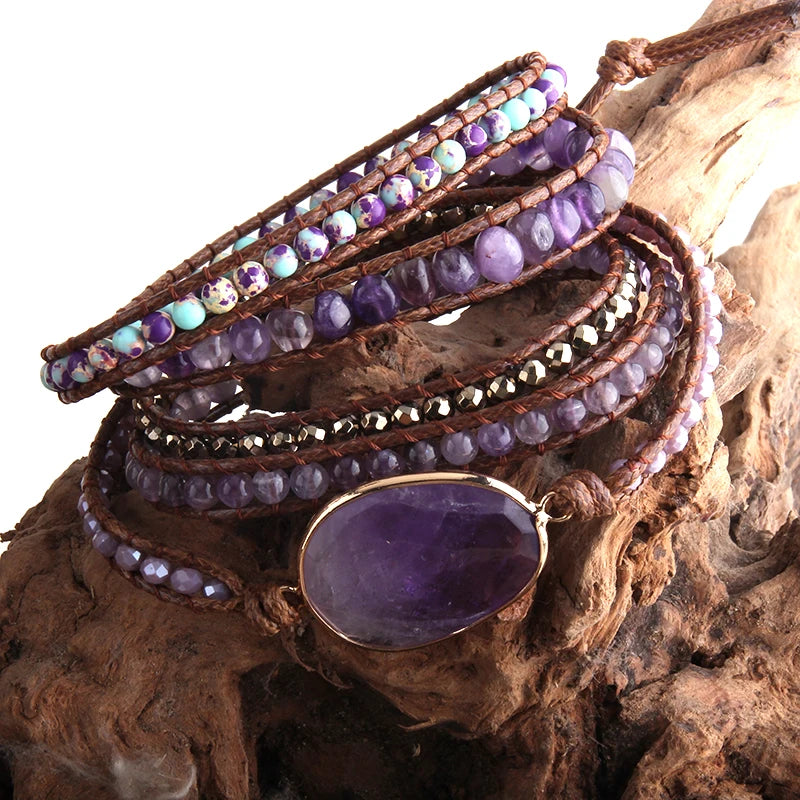🔮"Mystic Amethyst" ✨ Pulsera Boho de Piedras Naturales🌈18 colores a elegir