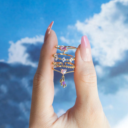 Anillos Love Set 💘🌈🧸Corazón, Mariposa. Oso y Flor en circonitas✨ 6 variantes a elegir