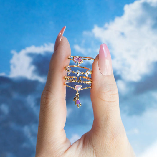 Anillos Love Set 💘🌈🧸Corazón, Mariposa. Oso y Flor en circonitas✨ 6 variantes a elegir