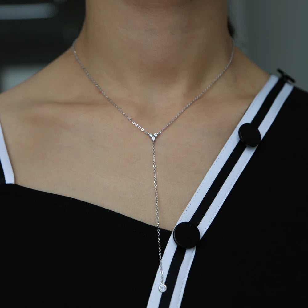 🌙“Moonthread Lariat” – Collar Y Plata 925 💫 Minimalismo Encantado + Charms CZ