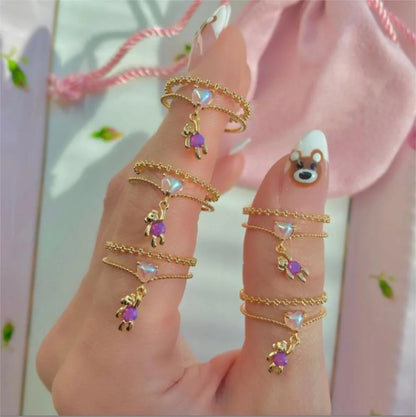 Anillos Love Set 💘🌈🧸Corazón, Mariposa. Oso y Flor en circonitas✨ 6 variantes a elegir