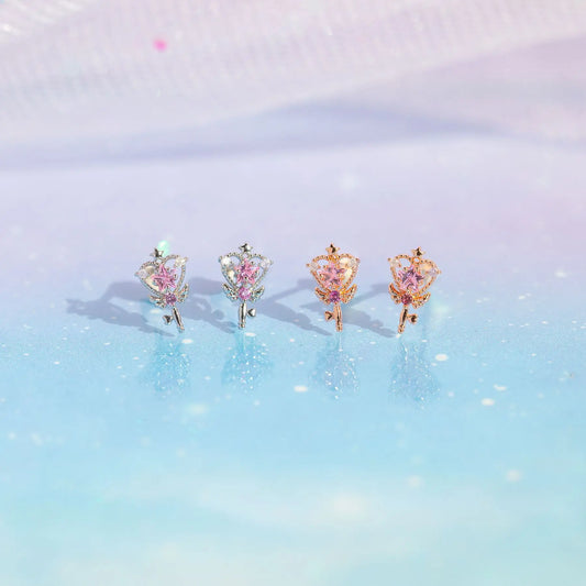 💫Set Pendientes y Collar "Magic Wand" 🧚‍♀️ Estrellas Rosas con Toque de Hada