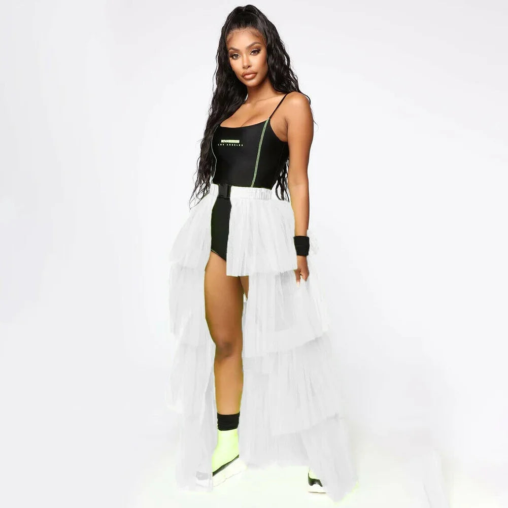 ⚡ Falda Neon Queen – Tul Transparente & Buckles 🌈 2 largos, 4 colores