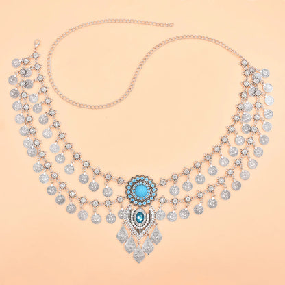 🌙✨ Boho Goddess Waist Chain – Cinturón Étnico de Monedas y Turquesa