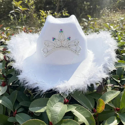 🖤 COWGIRL PRINCESS HAT | Sombrero vaquero con corona y plumas 🔥 6 colores a elegir