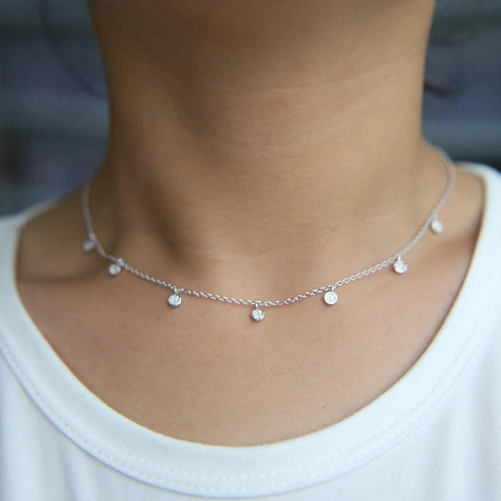 🌟 Disco Drops 💧 Choker Plata 925 con Mini Charms de Zirconia✨ 10 variantes