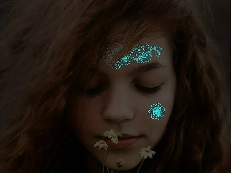 🔷Blue Luminous Glow Tattoo Stickers – Geometría Mágica UV ✨ 6 variantes a elegir