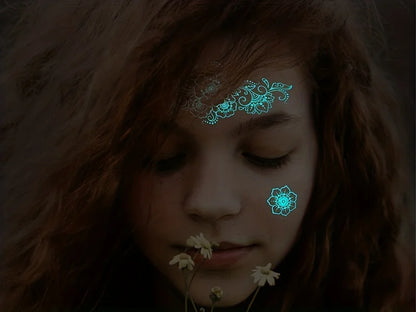 🔷Blue Luminous Glow Tattoo Stickers – Geometría Mágica UV ✨ 6 variantes a elegir