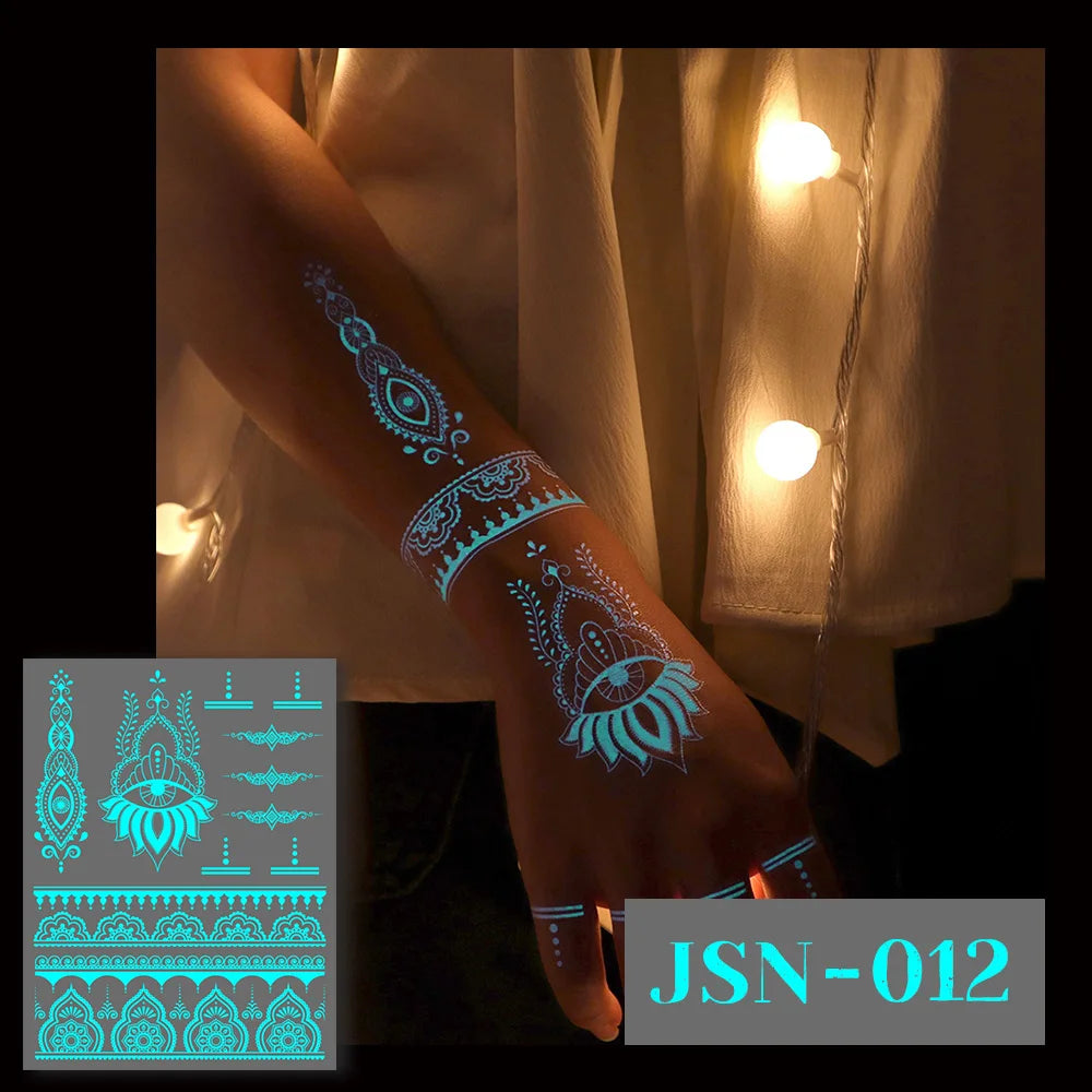 🔷Blue Luminous Glow Tattoo Stickers – Geometría Mágica UV ✨ 6 variantes a elegir