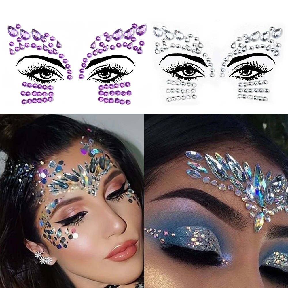 💎Galaxy Goddess – Joyas Adhesivas 3D Multicolor para Rostro 💠✨47 variantes a elegir