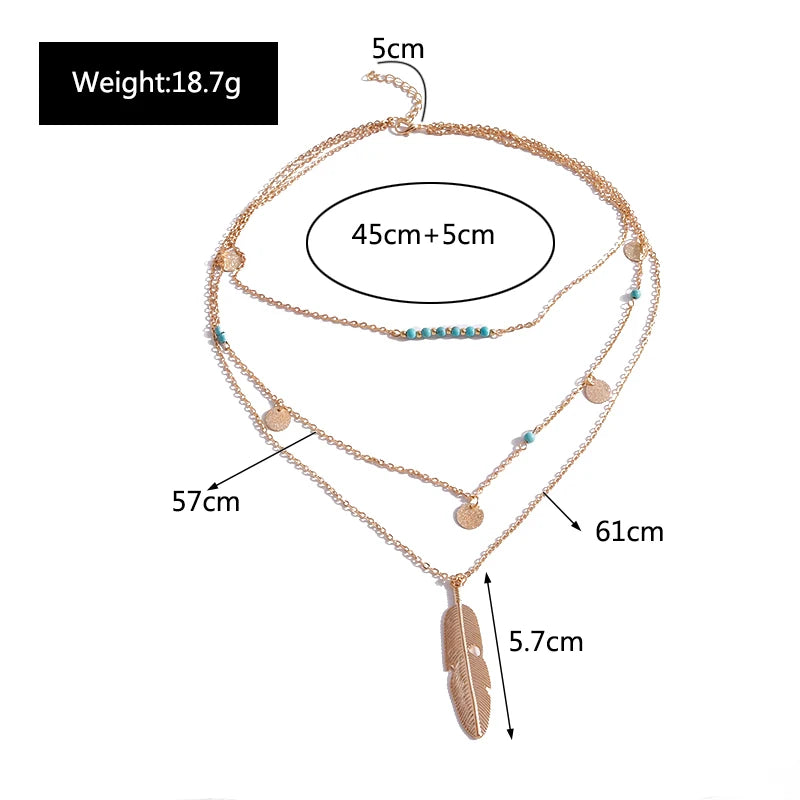 ✨ Golden Mirage – Collar Multicapa con Monedas, Plumas y Cuentas Boho Chic💫 19 variantes