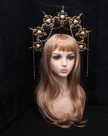 👑⚡ Solar Divinity – Corona Dorada Sunburst con Cadenas Boho Glam ⚡👑 4 variantes a elegir