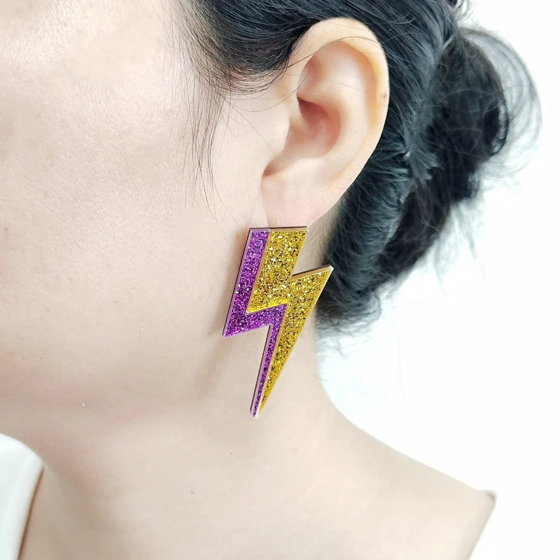 💫Electric Flash ⚡ Pendientes Rayo Acrílico con Brillo Multicolor🎨18 variantes a elegir