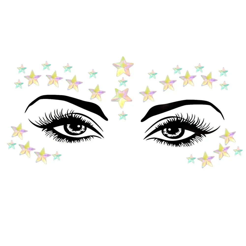 💜Cosmic Glitter Crown – Pegatinas de Cristal Festival Face 🌈 29 varaintes a elegir