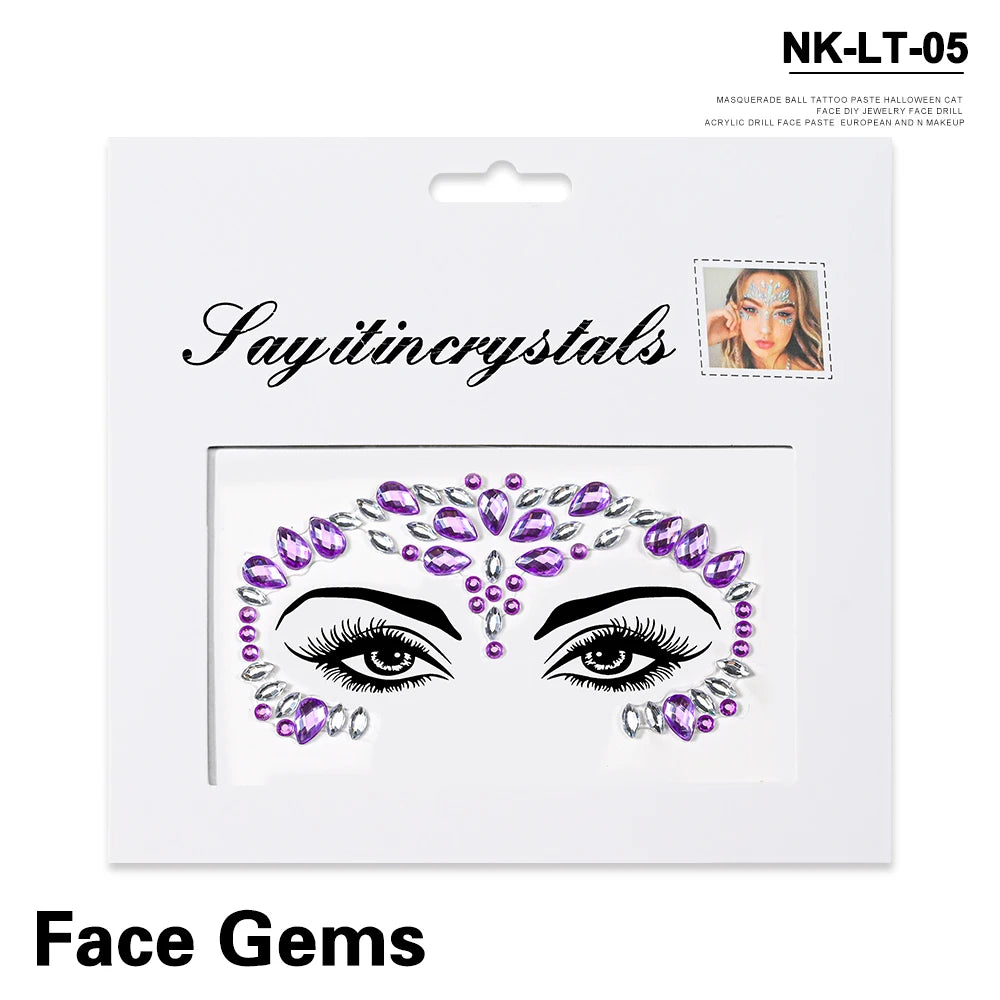 💎Galaxy Goddess – Joyas Adhesivas 3D Multicolor para Rostro 💠✨47 variantes a elegir