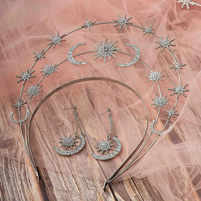 🌟 Set Corona & Pendientes Estelares 💫 Diosa del Firmamento 💖 11 variantes a elegir