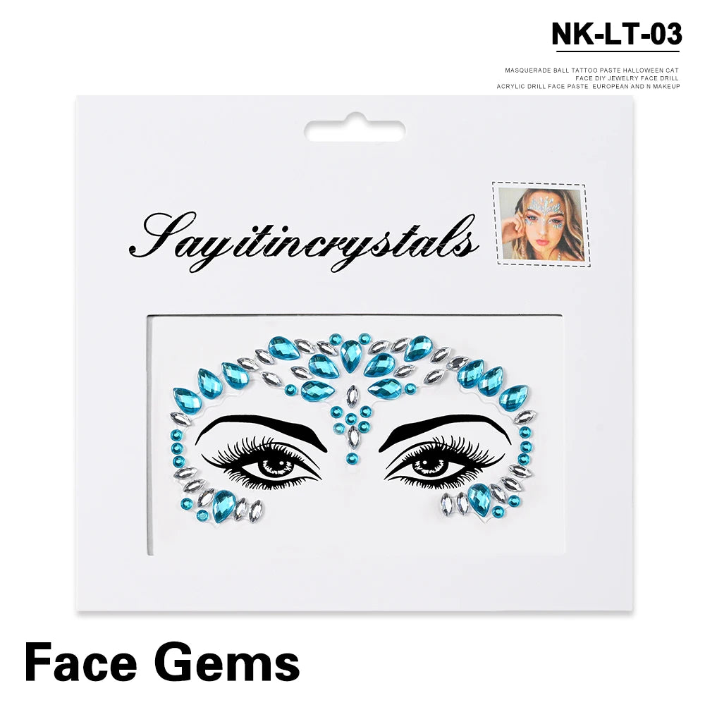 💎Galaxy Goddess – Joyas Adhesivas 3D Multicolor para Rostro 💠✨47 variantes a elegir