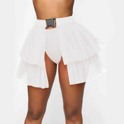 ⚡ Falda Neon Queen – Tul Transparente & Buckles 🌈 2 largos, 4 colores