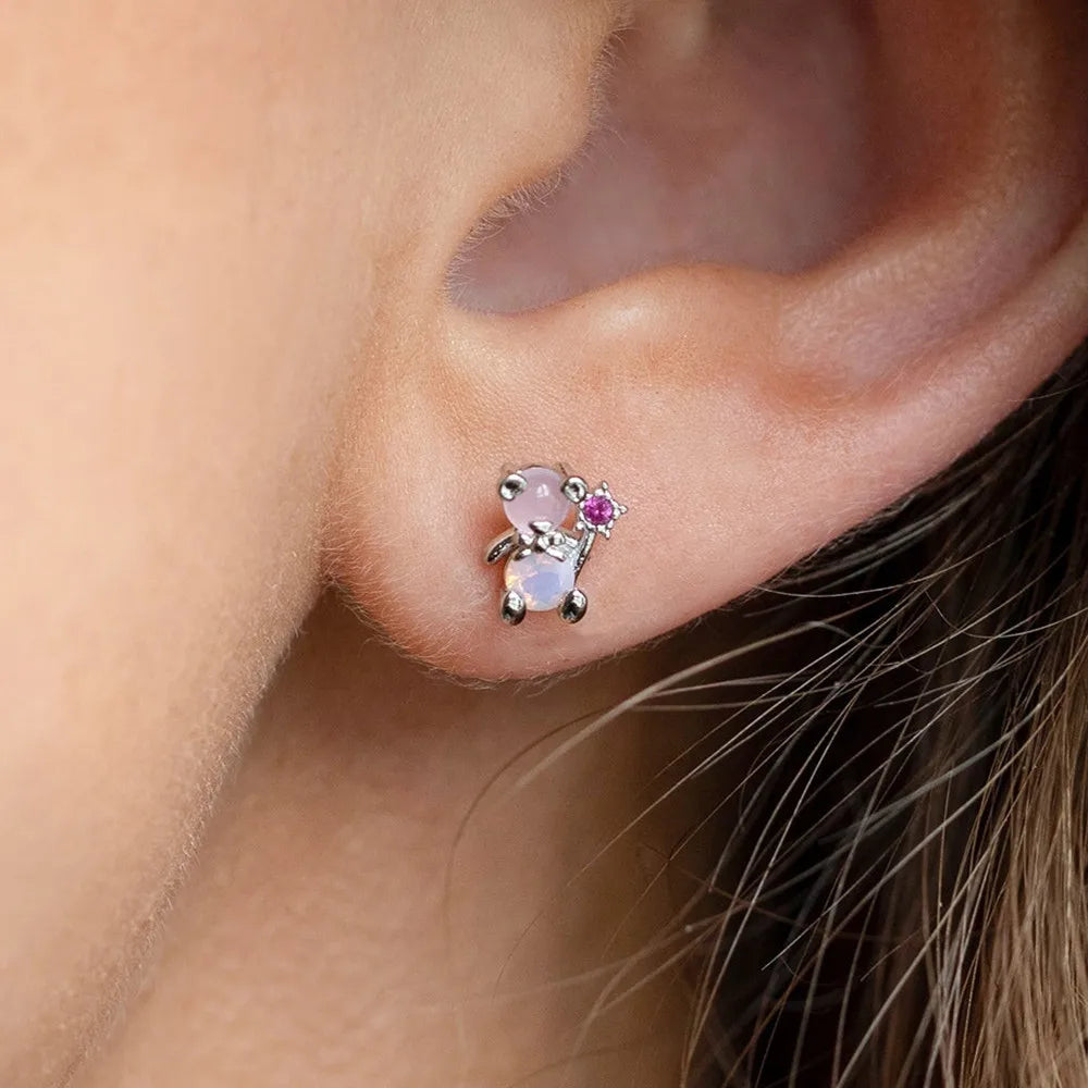 ✨Pendientes "Teddy Glow" 🧸 Ositos de Zirconia Rosa Dorados