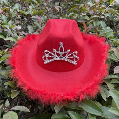 🖤 COWGIRL PRINCESS HAT | Sombrero vaquero con corona y plumas 🔥 6 colores a elegir