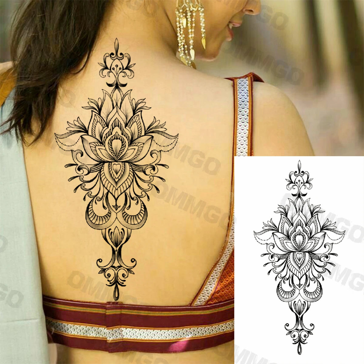 🌺Mandala Moon Tattoo – Tattoo de Espalda Estilo Diosa Tribal 🖤 52 variantes a elegir