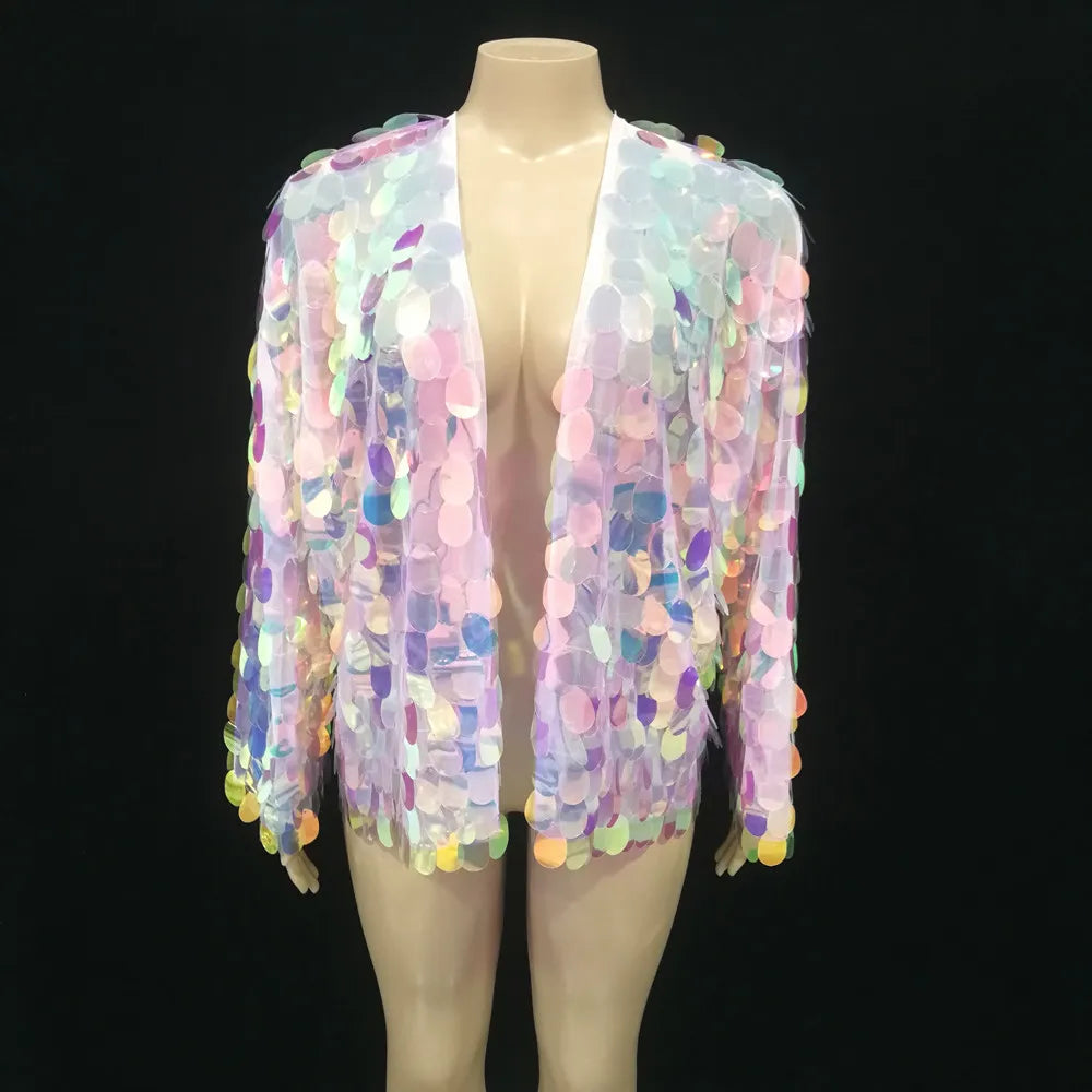 🐚 Sea Queen Cloak — Kimono Largo de Lentejuelas Tornasol 🧜‍♀️ 11 colores a elegir