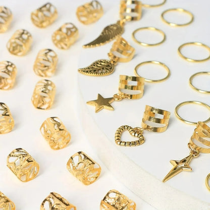 🌟 Anillos para Trenzas Hippie 🔥45 Piezas de Magia Dorada o plateada