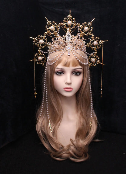 👑⚡ Solar Divinity – Corona Dorada Sunburst con Cadenas Boho Glam ⚡👑 4 variantes a elegir