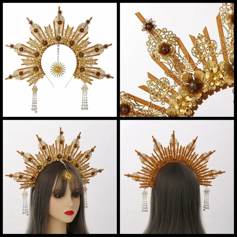 👼 Tocado Virgen Dorada Deluxe ✨Luz Mística en Estado Puro👑 12 variantes