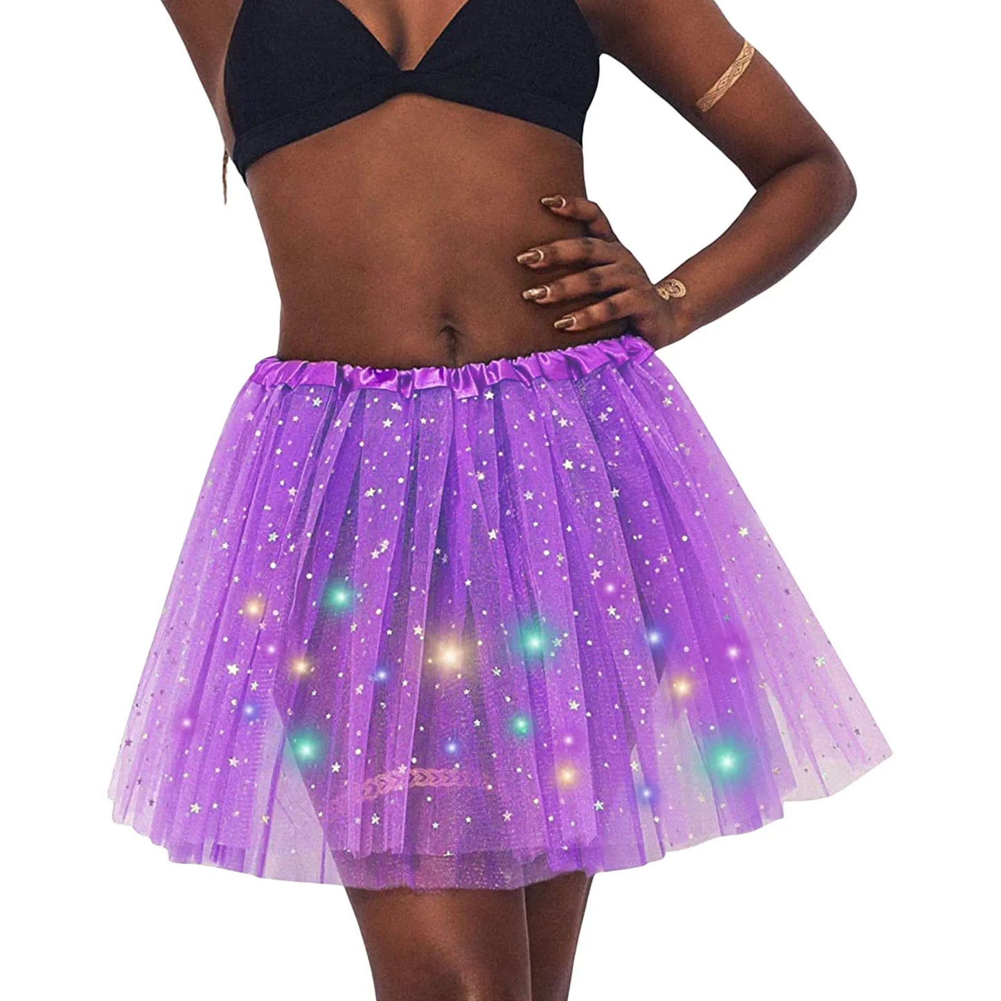 🌟 Falda Starlight LED – Tulle + estrellas + Luz 🔮✨9 colores a elegir