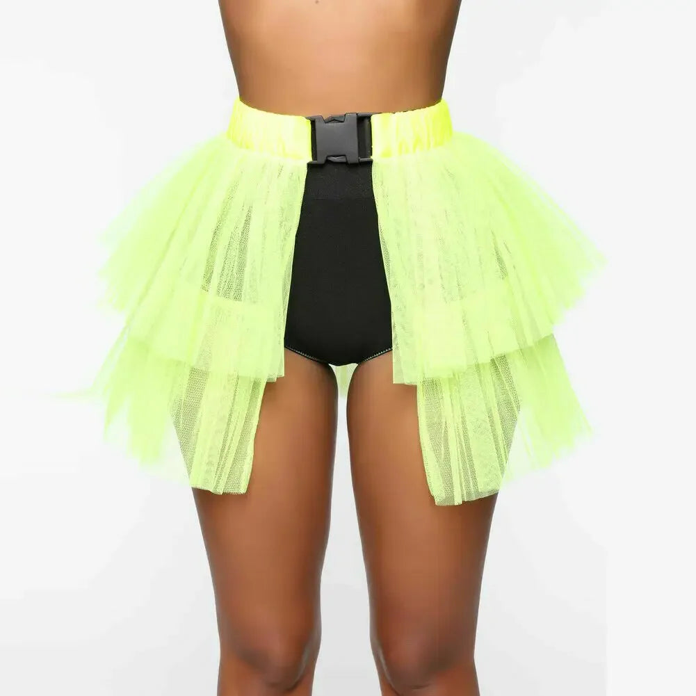 ⚡ Falda Neon Queen – Tul Transparente & Buckles 🌈 2 largos, 4 colores