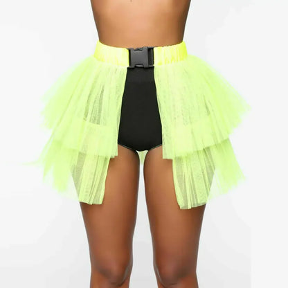 ⚡ Falda Neon Queen – Tul Transparente & Buckles 🌈 2 largos, 4 colores